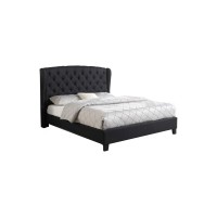 Best Master Furniture Yvette Upholstered Tufted With Wingback Platform Bed Queen, Black