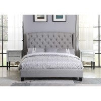 Best Master Furniture Yvette Upholstered Tufted With Wingback Platform Bed Queen, Grey