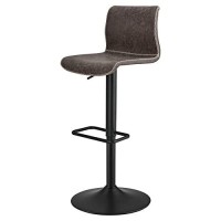 New Pacific Direct Jayden Pu Leather Low Back Gaslift Bar, Set Of 2 Bar & Counter Stools, Vintage Coffee Brown