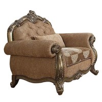 Acme Ragenardus Fabric Upholstery Floral Chair In Vintage Oak