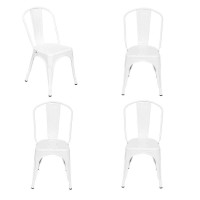 White Metal Stackable Chair Dining Seat Bistro Cafe Stool Vintage Style White Set Of 4