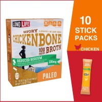 Lonolife - Reduced Sodium Chicken Bone Broth Sticks - 10G Collagen Protein - Gluten-Free - Keto & Paleo Friendly - Portable Individual Packets - 10 Count