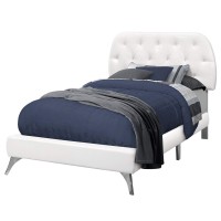 Monarch Specialties Twin Sizewhite Leather-Look With Chrome Legs Bed
