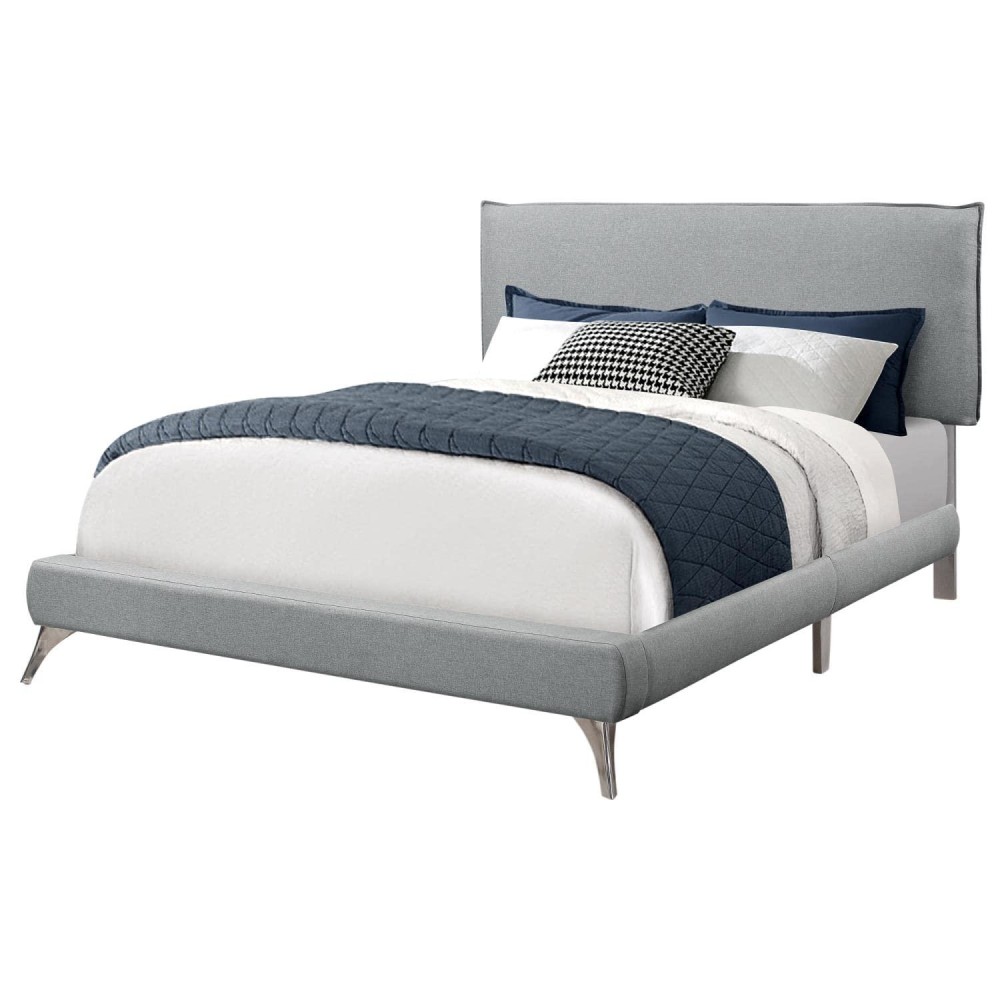 Monarch Specialties Queen Sizegrey Linen With Chrome Legs Bed