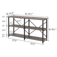 Bon Augure Rustic Console Table Behind Sofa, Industrial Entryway Table With Storage Shelves, 3 Tier Long Bookshelf For Entry (55 Inch, Dark Grey Oak)