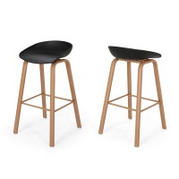 Morgan 30 Modern Barstool With Iron Legs (Set Of 2), Black And Natural Finish