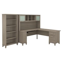 Bush Furniture Somerset 72W L Shaped Desk With Hutch And 5 Shelf Bookcase