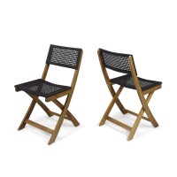 Great Deal Furniture Truda Outdoor Acacia Wood Foldable Bistro Chairs With Wicker Seating (Set Of 2) - Teak Finish And Brown Wicker
