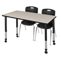 Regency Kee Height Adjustable Mobile Classroom Table Set With Two 18Andy Chairs 48 X 24 Mapleblack