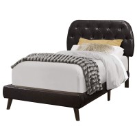 Monarch Specialties I Twin Size Leather-Look With Brown Wood Legs Bed