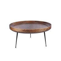 The Urban Port Round Mango Wood Coffee Table With Splayed Metal Legs, Brown And Black
