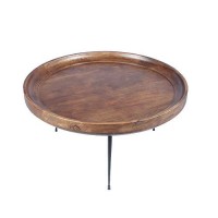 The Urban Port Round Mango Wood Coffee Table With Splayed Metal Legs, Brown And Black