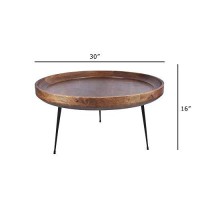 The Urban Port Round Mango Wood Coffee Table With Splayed Metal Legs, Brown And Black