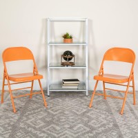 Flash Furniture Metal Folding Chairs, 2 Pack, Orange Marmalade