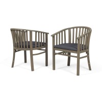 Nola Outdoor Wooden Dining Chairs (Set Of 2) With Cushions (Set Of 2), Dark Gray And Gray Finish