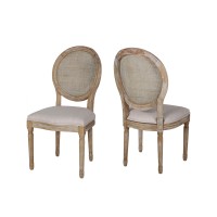 Great Deal Furniture Camilo Wooden Dining Chair With Wicker And Fabric Seating (Set Of 2), Beige And Natural
