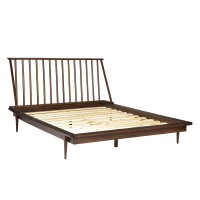 Walker Edison Mid Century Modern Solid Wood Spindle Platform Bed Headboard Footboard Bed Frame Bedroom, Queen, Walnut