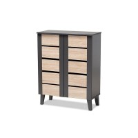 Baxton Studio Melle Modern And Contemporary Two-Tone Oak Brown And Dark Gray 2-Door Wood Entryway Shoe Storage Cabinet