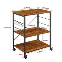 Mr Ironstone Kitchen Microwave Cart 3-Tier Kitchen Utility Cart Vintage Rolling Bakers Rack With 10 Hooks For Living Room Decoration