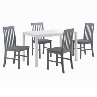 Walker Edison 4 Person Modern Farmhouse Wood Small Dining Table Dining Room Kitchen Table Set 4 Chairs Set, 48 Inch, White And Grey