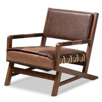 Baxton Studio Rovelyn Brown Faux Leather And Walnut Wood Lounge Chair