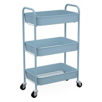 Caxxa 3-Tier Rolling Metal Storage Organizer - Mobile Utility Cart With Caster Wheels, Blue