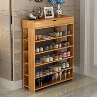 Sogeshome 6-Tier Shoe Cabinet, Wood Shoe Rack Free Standing Shoes Shelf For Entryway, Corner Shoe Organizer With Open Cover For Living-Room, Bedroom, Teak