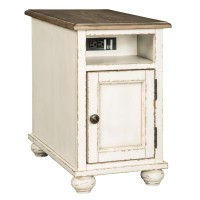 Signature Design By Ashley Realyn French Country Chair Side End Table With Outlets & Usb Ports, Cream Antique White