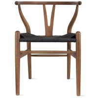 2Xhome Espresso Wishbone Wood Armchair With Arms Open Y Back Open Mid Century Modern Contemporary Chair Dining Chairs Woven Black Seat Living Desk