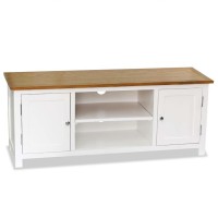 Vidaxl Farmhouse Style Tv Stand - 472X138X189 - Solid Oak Wood And Pinewood - Twotone - White And Brown - Spacious Compartments - Cable Outlets Design