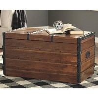 Signature Design By Ashley Kettleby Vintage Wood Storage Trunk Or Coffee Table With Lift Top 19, Brown