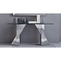 Modern Falcone Console Table - Clear Glass With Polished Stainless Steel Base