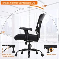 Bestmassage Big And Tall Office Chair 400Lbs Wide Seat Desk Chair Ergonomic Computer Chair Task Rolling Swivel Chair With Lumbar Support Adjustable Mesh Chair For Adults Women, Black