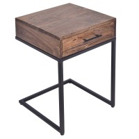 The Urban Port Mango Wood Side Table With Drawer And Cantilever Iron Base, Brown And Black