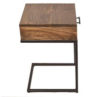 The Urban Port Mango Wood Side Table With Drawer And Cantilever Iron Base, Brown And Black