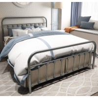 Neebirgelia Metal Bed Frame Queen Size With Headboard And Footboard Single Platform Mattress Base,Metal Tube And Iron-Art Bed(Queen,Gray Silver)