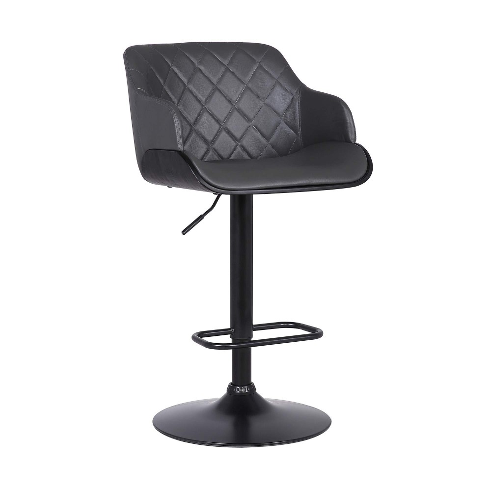 Armen Living Toby Faux Leather Swivel Barstool, Adjustable, Gray And Black