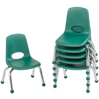 Factory Direct Partners 10355-Gn 10 School Stack Chair, Stacking Student Seat With Chromed Steel Legs And Ball Glides For In-Home Learning Or Classroom - Green (6-Pack)