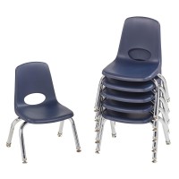 Factory Direct Partners 10356 10 School Stack Chair, Stacking Student Seat With Chromed Steel Legs And Nylon Swivel Glides For In-Home Learning Or Classroom - Navy (6-Pack)