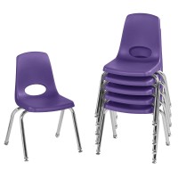 Factory Direct Partners 10364-Pu 14 School Stack Chair, Stacking Student Seat With Chromed Steel Legs And Nylon Swivel Glides For In-Home Learning Or Classroom - Purple (6-Pack)