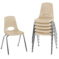 Factory Direct Partners 10368 16 School Stack Chair, Stacking Student Seat With Chromed Steel Legs And Nylon Swivel Glides For In-Home Learning Or Classroom - Sand (6-Pack)