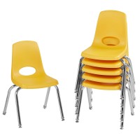 Factory Direct Partners 10364-Ye 14 School Stack Chair, Stacking Student Seat With Chromed Steel Legs And Nylon Swivel Glides For In-Home Learning Or Classroom - Yellow (6-Pack)
