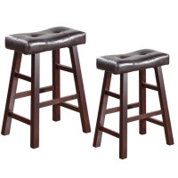 Legacy Decor Pair Of 24 Or 29 Dark Espresso Wood Barstools Wrapped In Espresso Bonded Faux Leather (29 High)