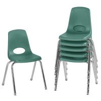 Factory Direct Partners 10368-Gn 16 School Stack Chair, Stacking Student Seat With Chromed Steel Legs And Nylon Swivel Glides For In-Home Learning Or Classroom - Green (6-Pack)