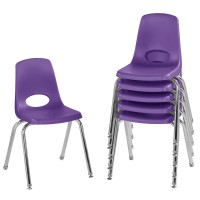 Factory Direct Partners 10368-Pu 16 School Stack Chair, Stacking Student Seat With Chromed Steel Legs And Nylon Swivel Glides For In-Home Learning Or Classroom - Purple (6-Pack)
