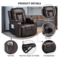 Comhoma Pu Leather Recliner Chair Modern Rocker With Heated Massage Ergonomic Lounge 360 Degree Swivel Single Sofa Seat With Drink Holders Living Room Chair (Brown)