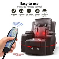 Comhoma Pu Leather Recliner Chair Modern Rocker With Heated Massage Ergonomic Lounge 360 Degree Swivel Single Sofa Seat With Drink Holders Living Room Chair (Brown)