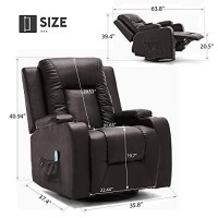 Comhoma Pu Leather Recliner Chair Modern Rocker With Heated Massage Ergonomic Lounge 360 Degree Swivel Single Sofa Seat With Drink Holders Living Room Chair (Brown)