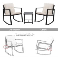Flamaker Patio Chairs 3 Piece Wicker Rocking Chair Outdoor Bistro Sets With Coffee Table And Cushions Metal Frame Patio Furniture For Porch, Balcony, Lawn (White)