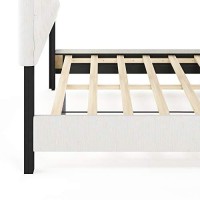 Furinno Lille Button Tufted Bed Frame, Queen, Beige